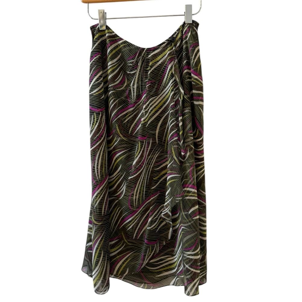 Jones New York Office Ready Silk Chiffon Flutter Skirt Olive Green Print 4